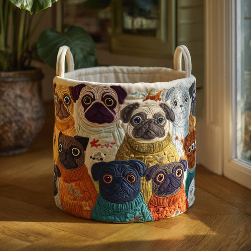Pug Gathering Quilted Laundry Basket NCU0DV1655