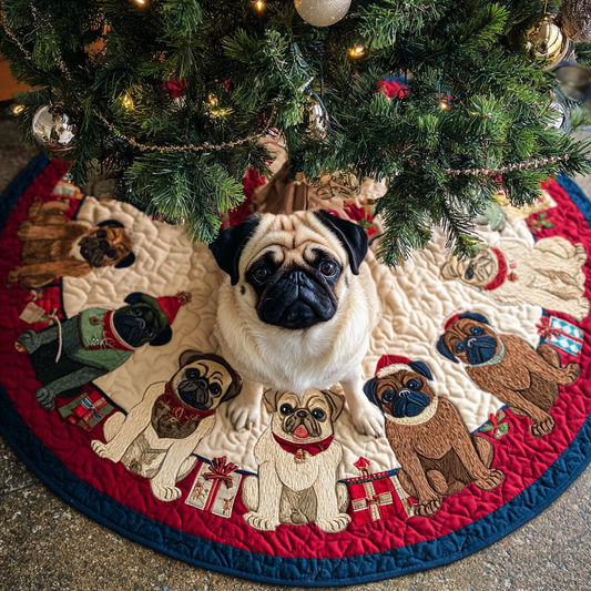 Pug Holiday Christmas Quilted Tree Skirt NCU0DDK1495