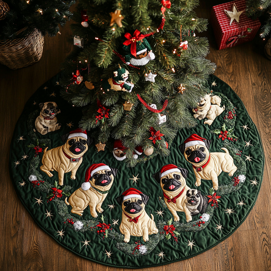 Pug Joy Christmas Quilted Tree Skirt NCU0DDK1491