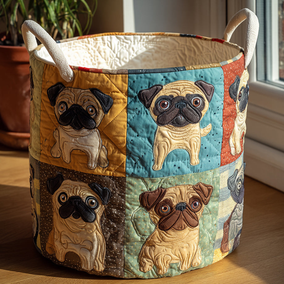 Pug Whimsy Quilted Laundry Basket NCU0DV1650