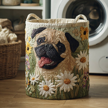 Pug in Daisies Quilted Laundry Basket NCU0HNH069