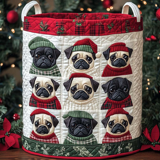 Pugmas Patchwork Joy Quilted Laundry Basket NCU0NXD541