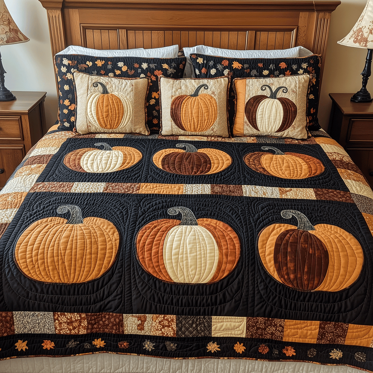 Pumpkin Magic 3-Piece Quilted Bedding Set NCU0TH1962