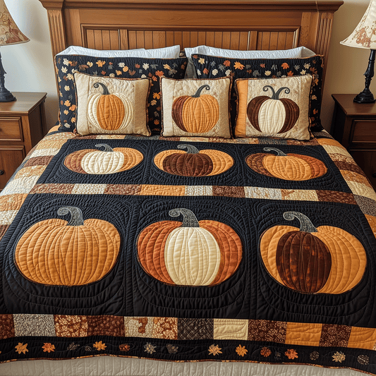 Pumpkin Magic 3-Piece Quilted Bedding Set NCU0TH1962