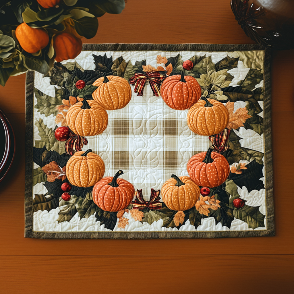 Pumpkin Wreath Charm Quilted Placemat NCU0NNT1032
