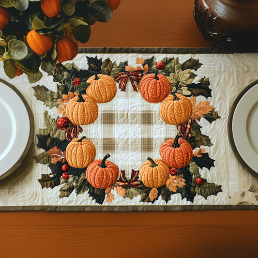 Pumpkin Wreath Charm Quilted Table Runner NCU0NNT1031