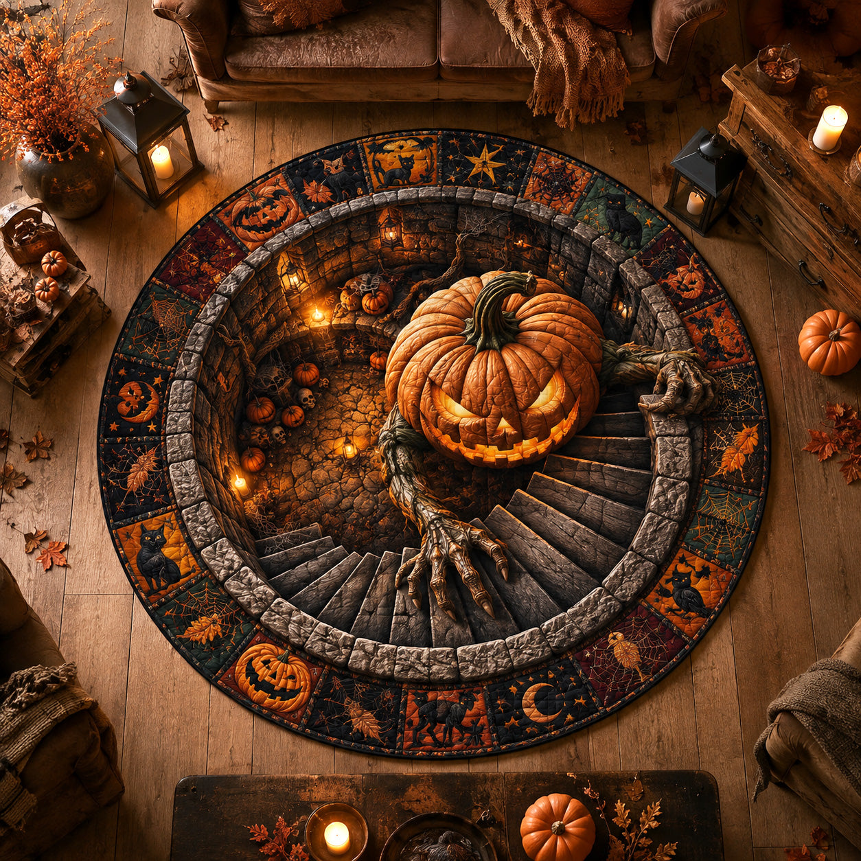 Pumpkin Abyss Quilted Round Mat NCU0NTV1168