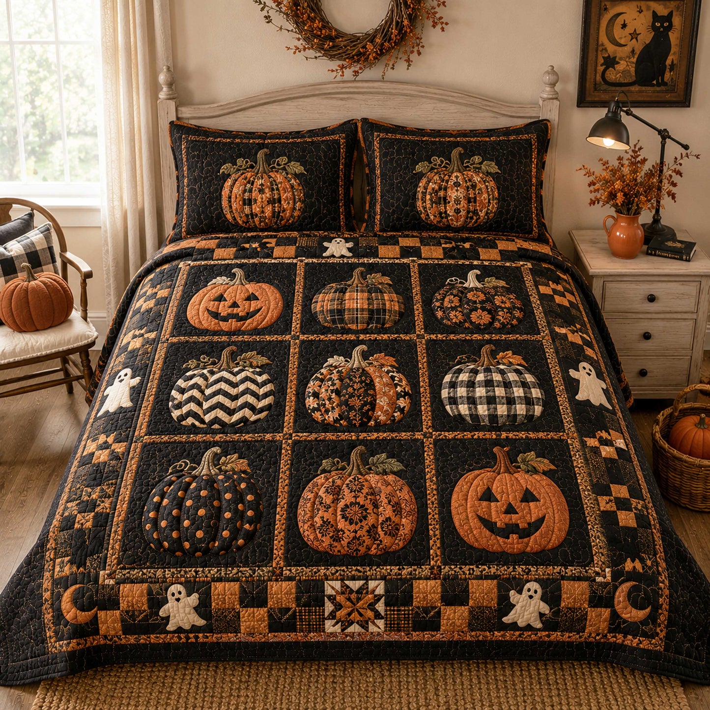 Pumpkin Bloom 3-Piece Quilted Bedding Set NCU0NTD2074
