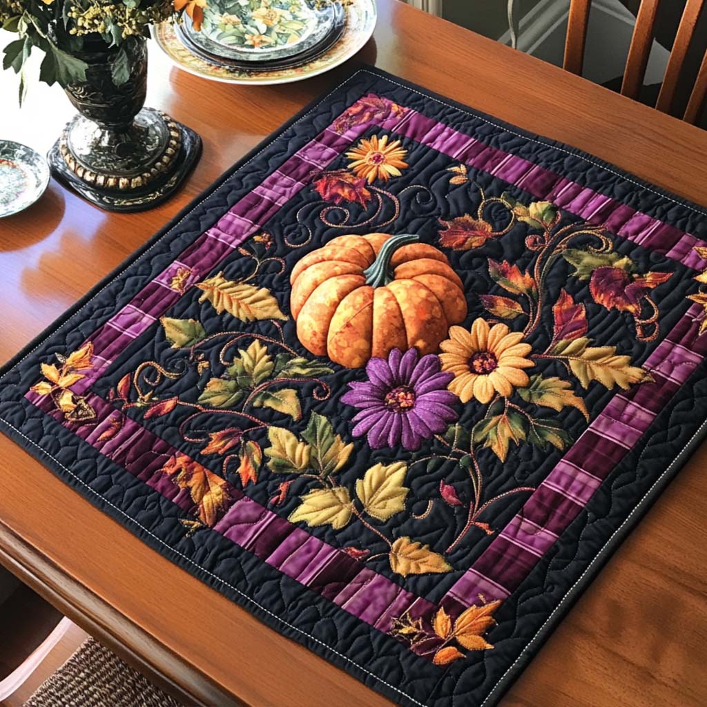Pumpkin Bloom Fest Quilted Table Topper NCU0NNT993