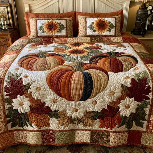 Pumpkin Blossom Lane 3-Piece Quilted Bedding Set NCU0PTT3349