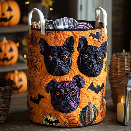 Pumpkin Bulldog Trio Quilted Laundry Basket NCU0NXD319