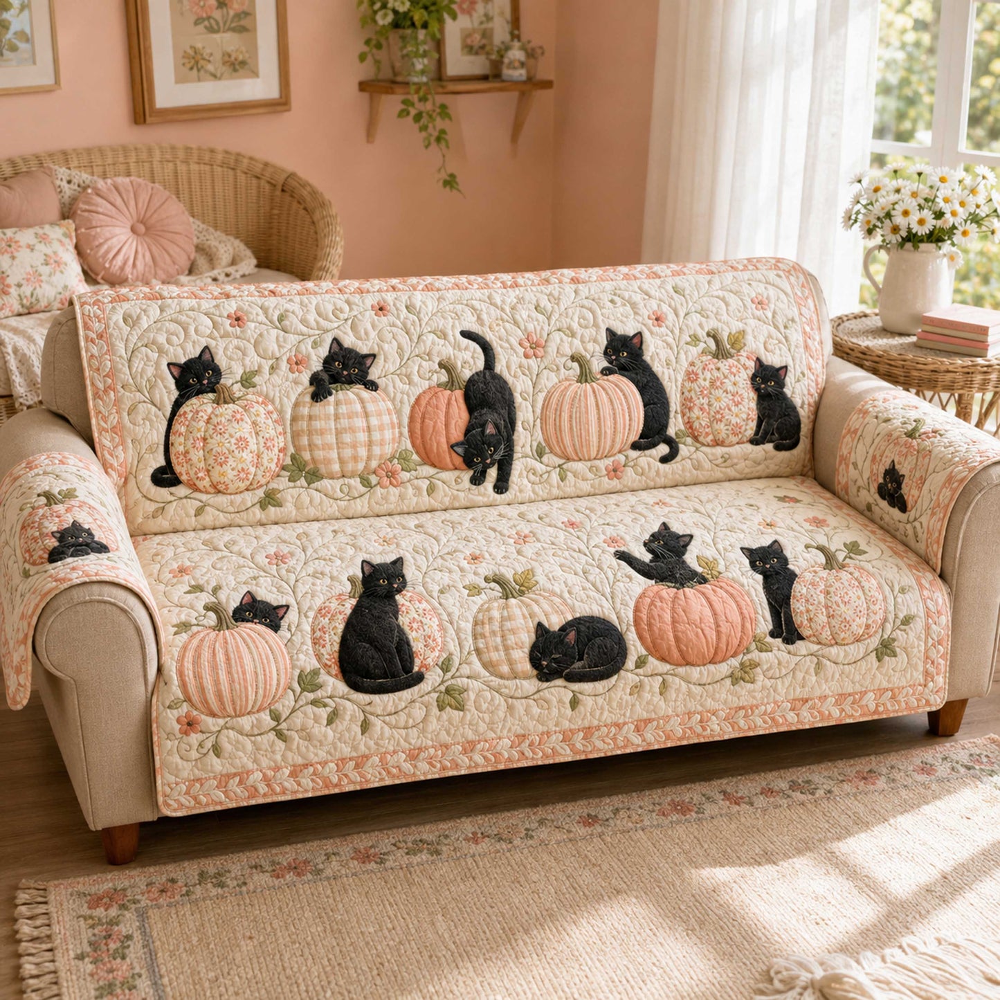Pumpkin Cat Quilted Sofa Cover NCU0NTD2120