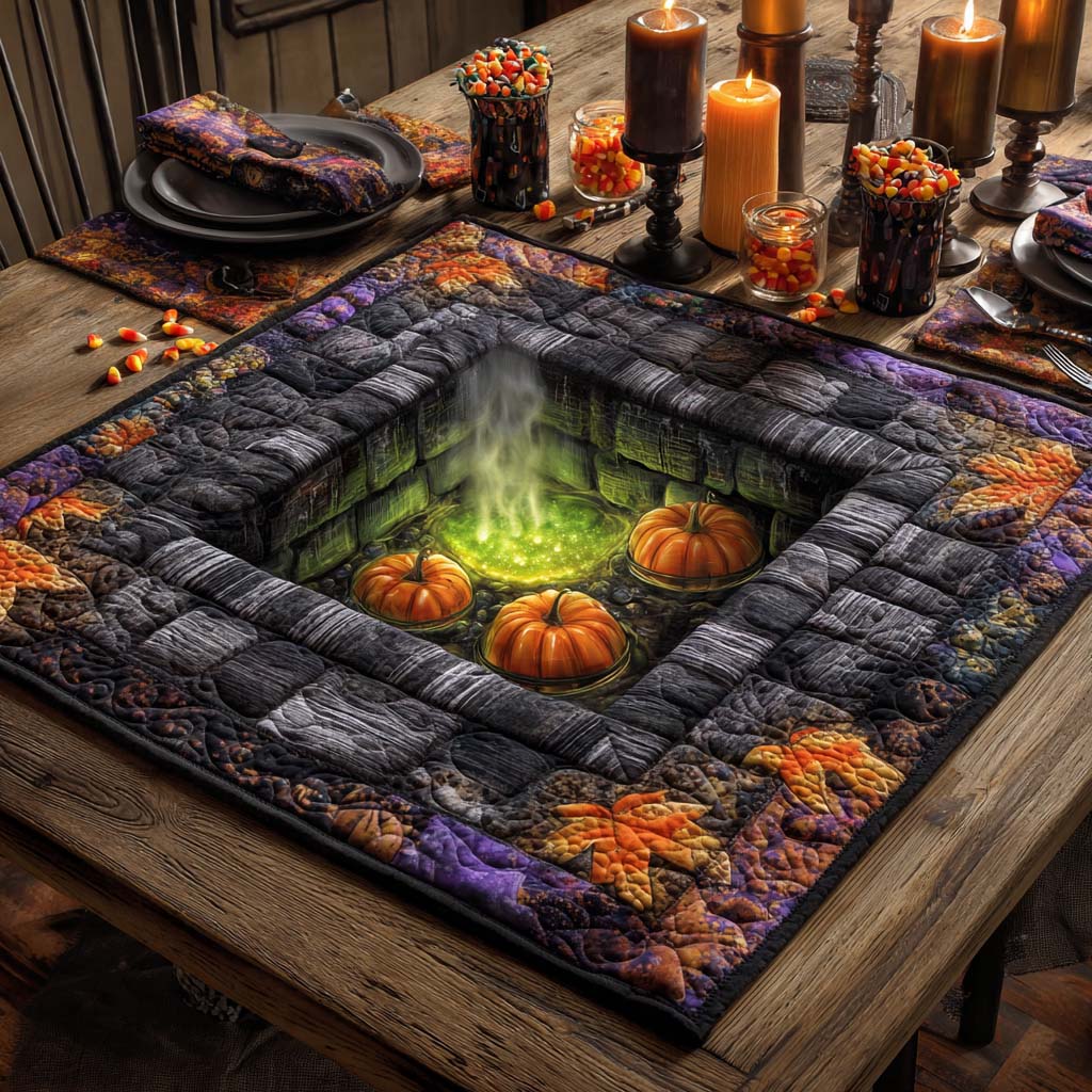 Pumpkin Cauldron Cellar Quilted Table Topper NCU0NXD367 – Quiltnest