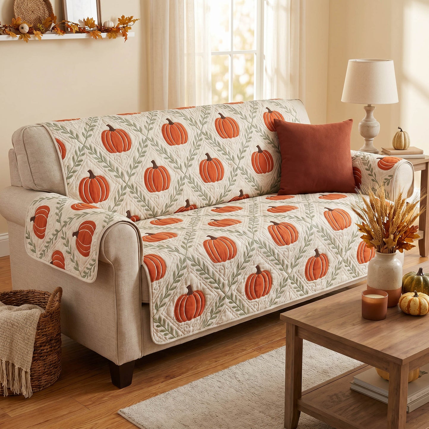 Pumpkin Cottage Quilted Sofa Cover NCU0NTD1996