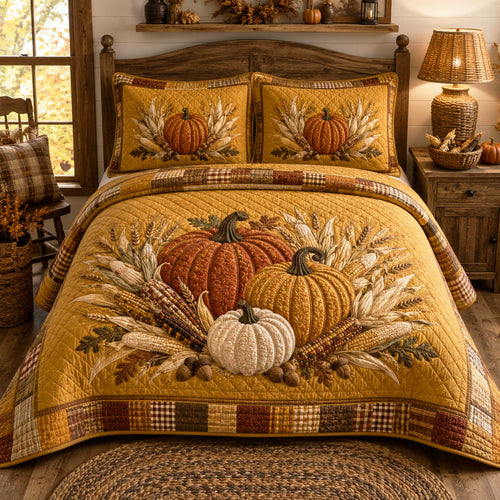 Pumpkin Fields 3-Piece Quilted Bedding Set NCU0NTD2067