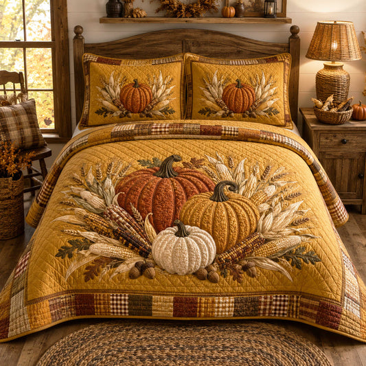 Pumpkin Fields 3-Piece Quilted Bedding Set NCU0NTD2067