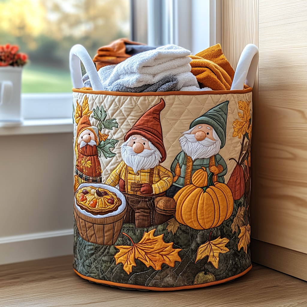Pumpkin Gnome Quilted Laundry Basket NCU0DDK883