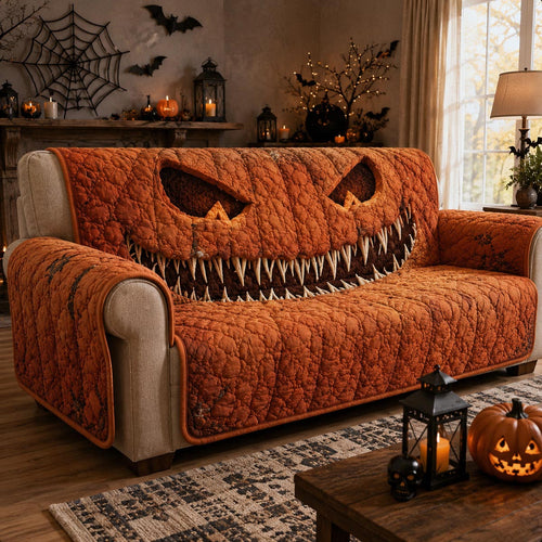 Pumpkin Grin Quilted Sofa Cover NCU0DV2426