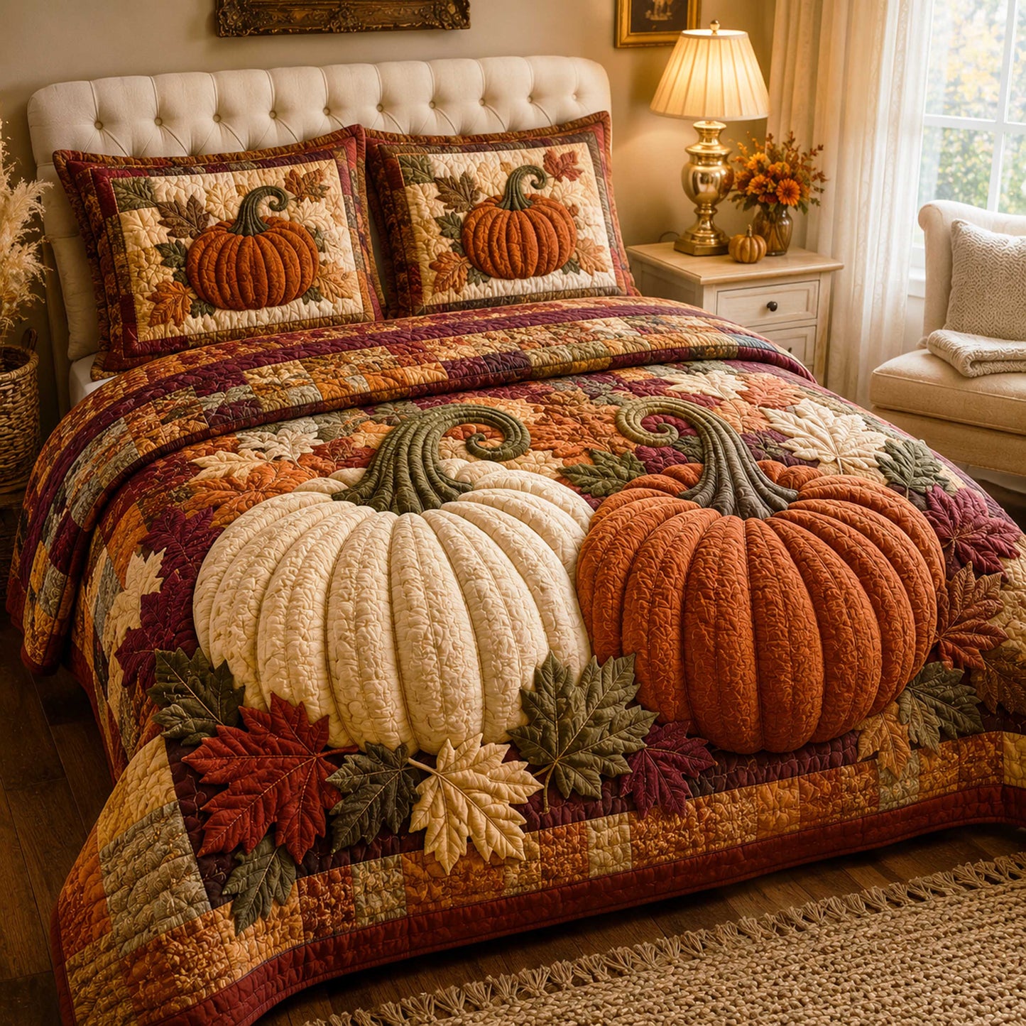 Pumpkin Meadow 3-Piece Quilted Bedding Set NCU0NTD2061