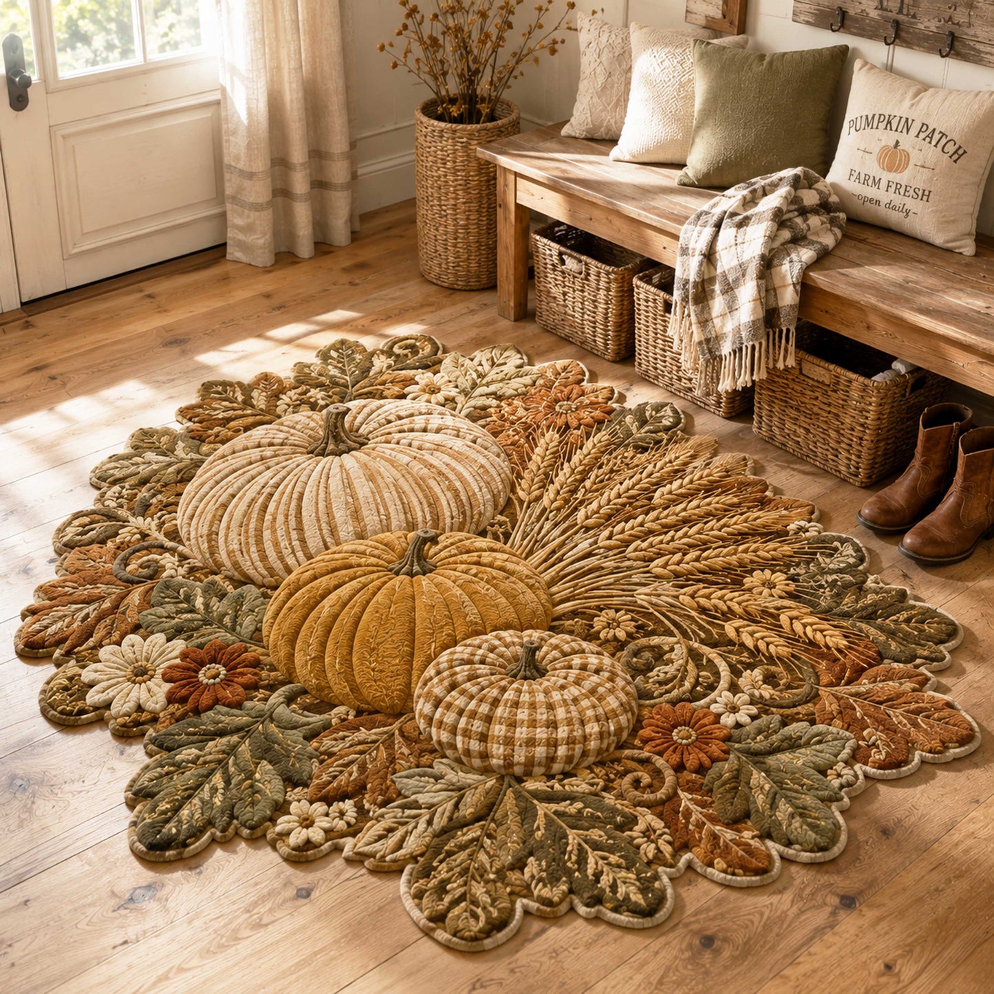 Pumpkin Meadow Custom Shape Area Rug NCU0NTD2147