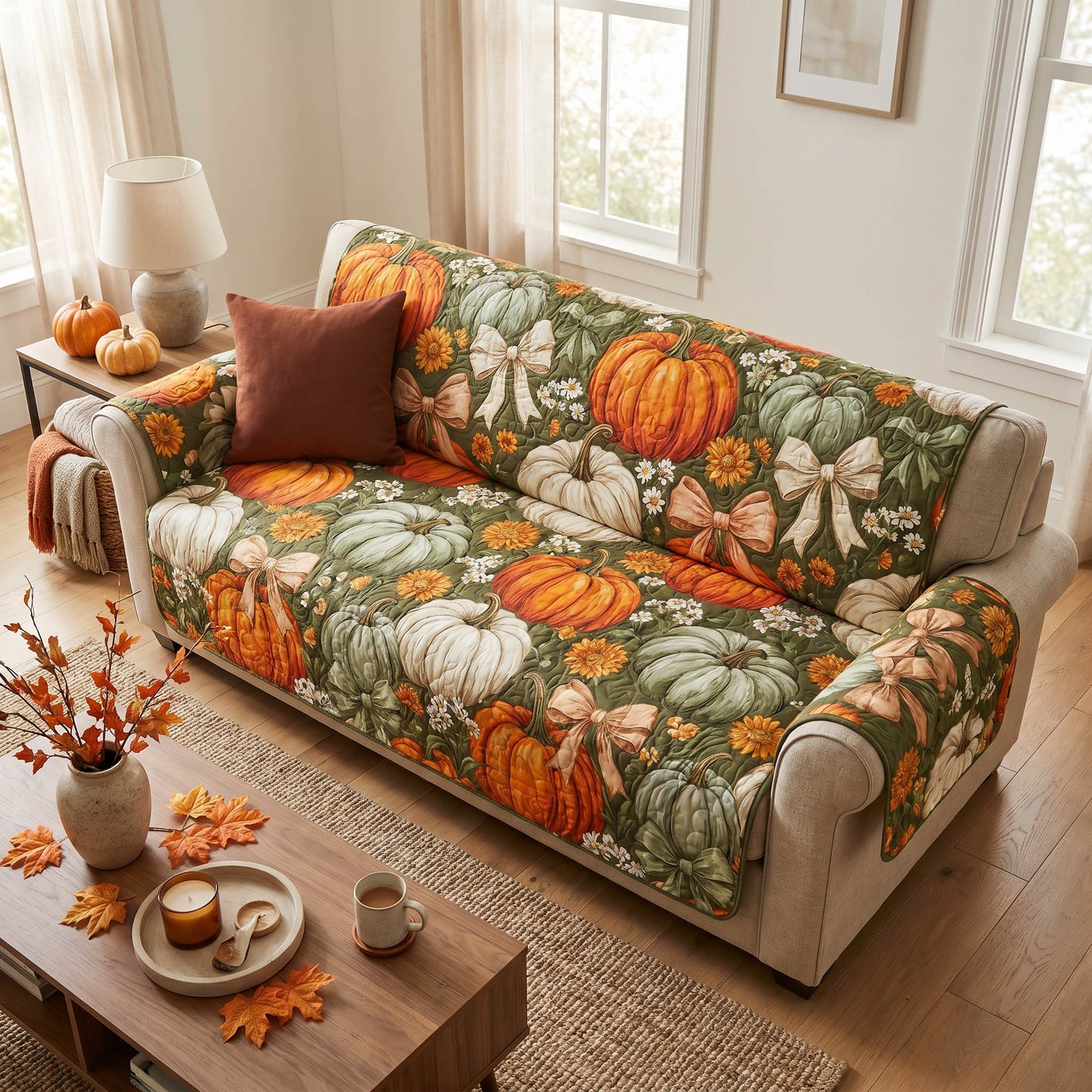 Pumpkin Meadow Quilted Sofa Cover NCU0NTD1995