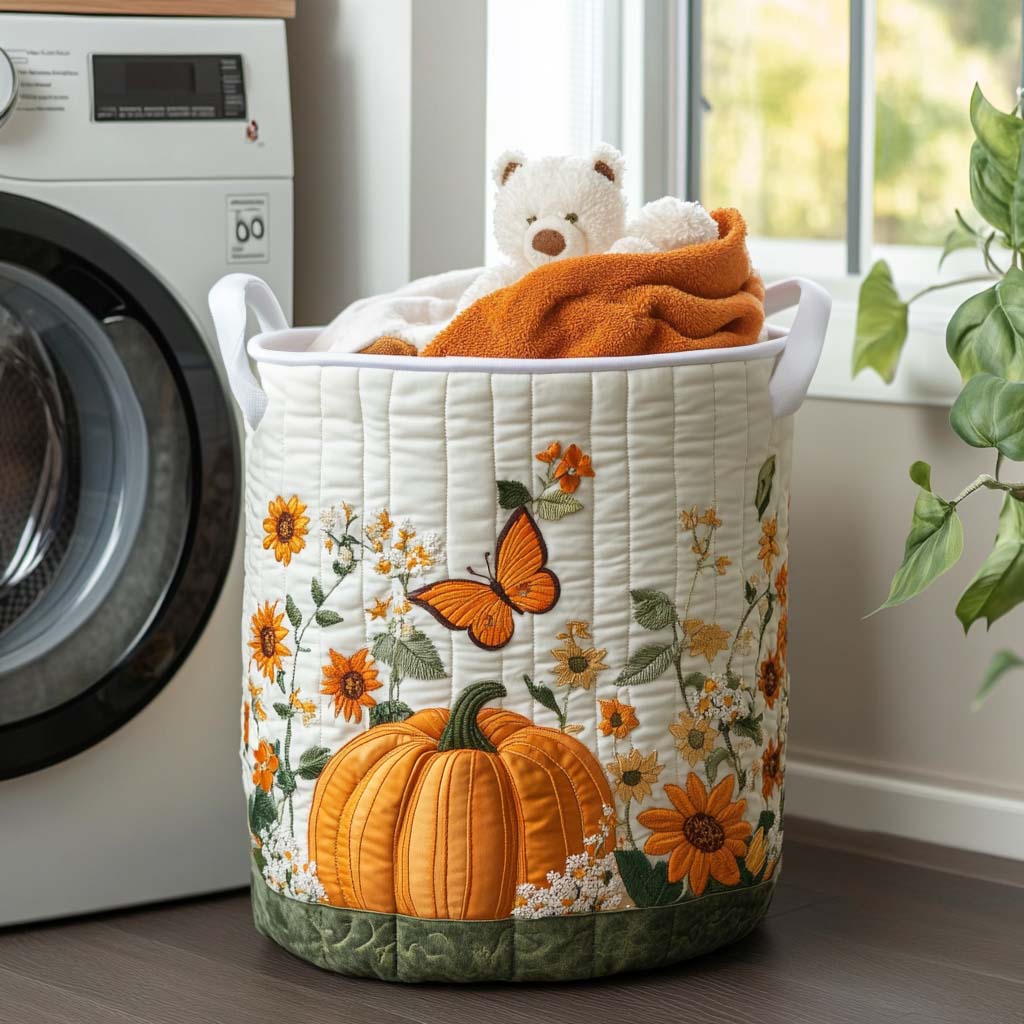 Pumpkin Mornings Quilted Laundry Basket NCU0NNT1063