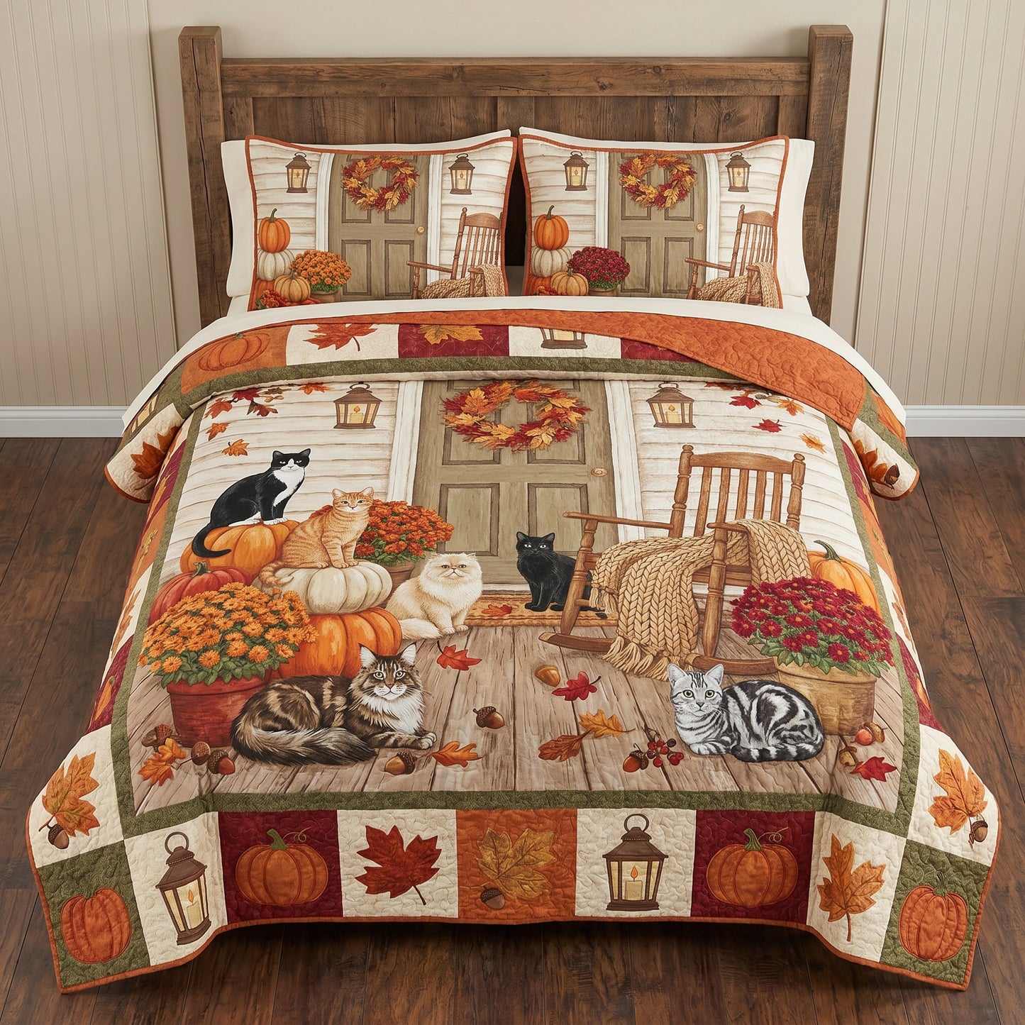 Pumpkin Patch Cats 3-Piece Quilted Bedding Set NCU0DV2191