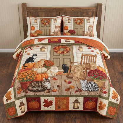 Pumpkin Patch Cats 3-Piece Quilted Bedding Set NCU0DV2191
