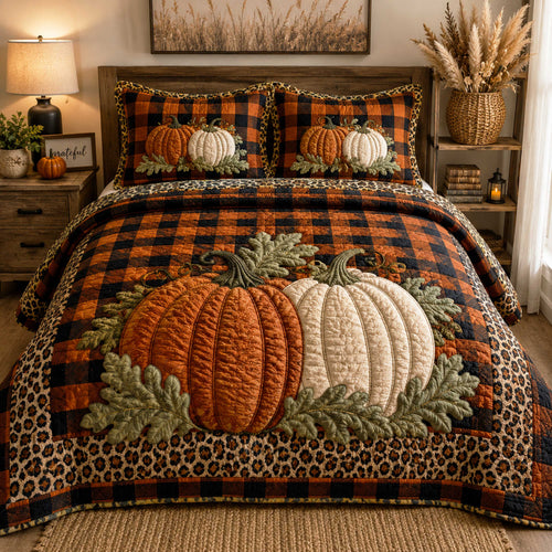 Pumpkin Season 3-Piece Quilted Bedding Set NCU0NTD2070