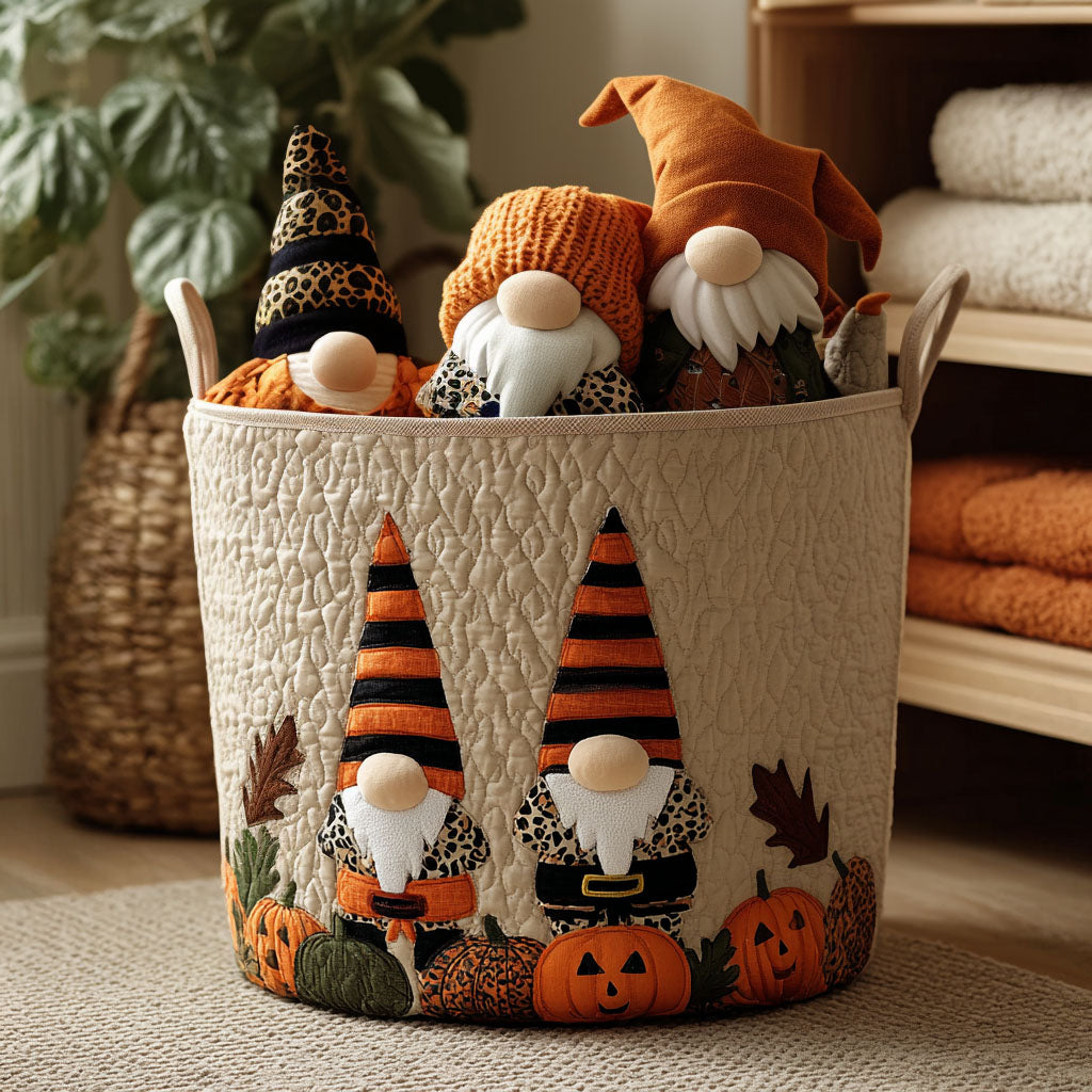 Pumpkin Spell Gnome Quilted Laundry Basket NCU0PTT973