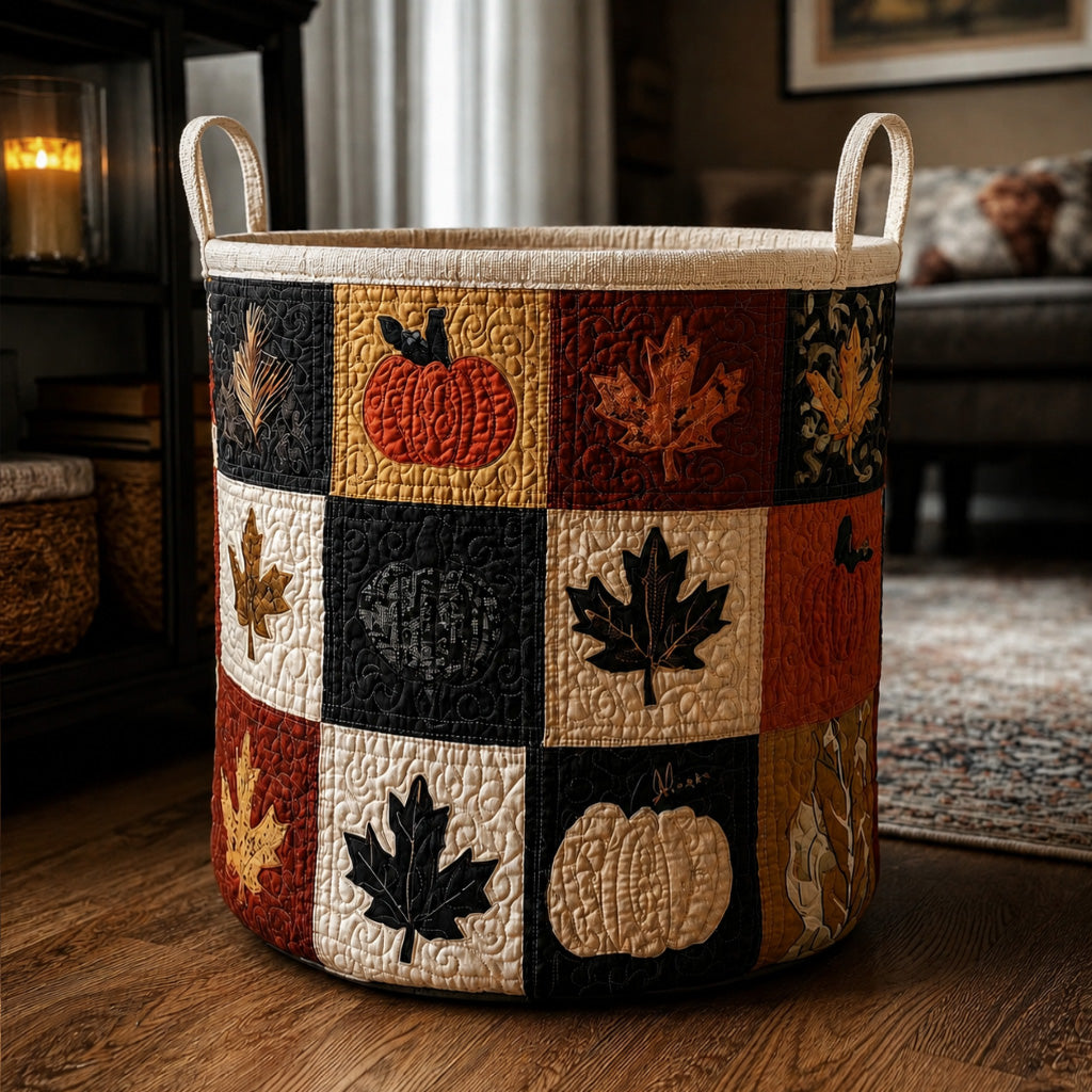 Pumpkin Spice Homestead Quilted Laundry Basket NCU0PTT3287