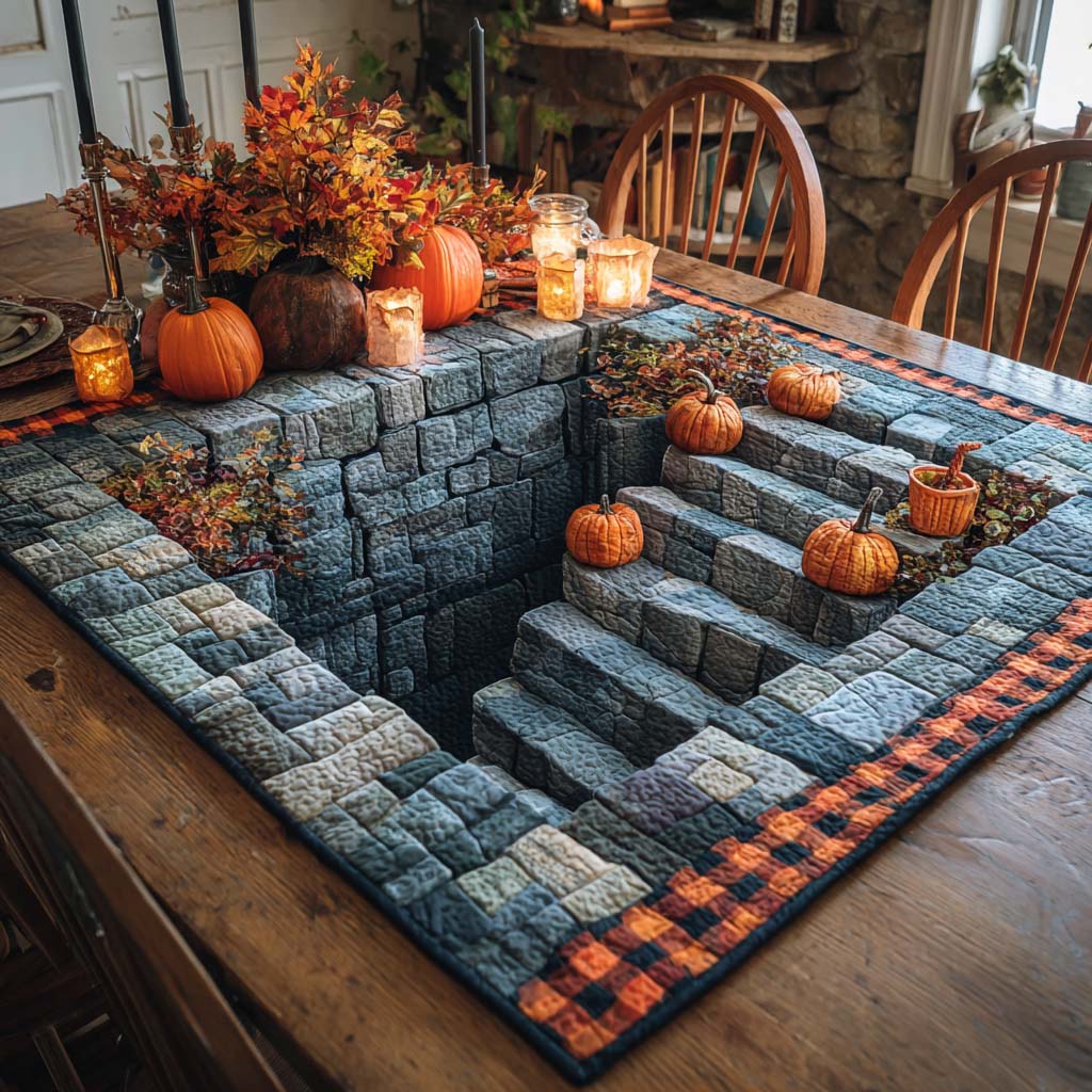 Pumpkin Stairwell Cellar Quilted Table Topper NCU0NXD373
