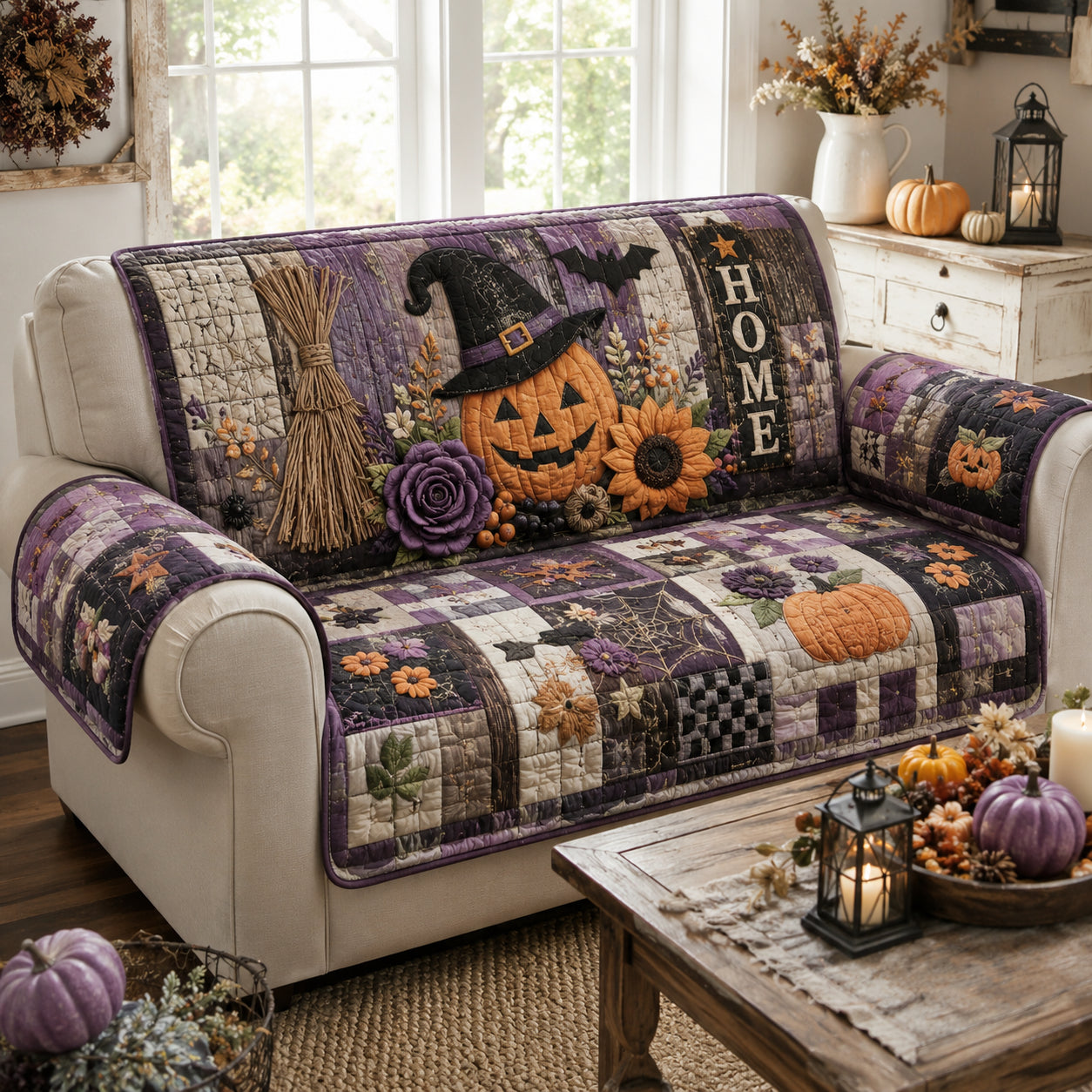 Pumpkin Village Quilted Sofa Cover NCU0DV2380