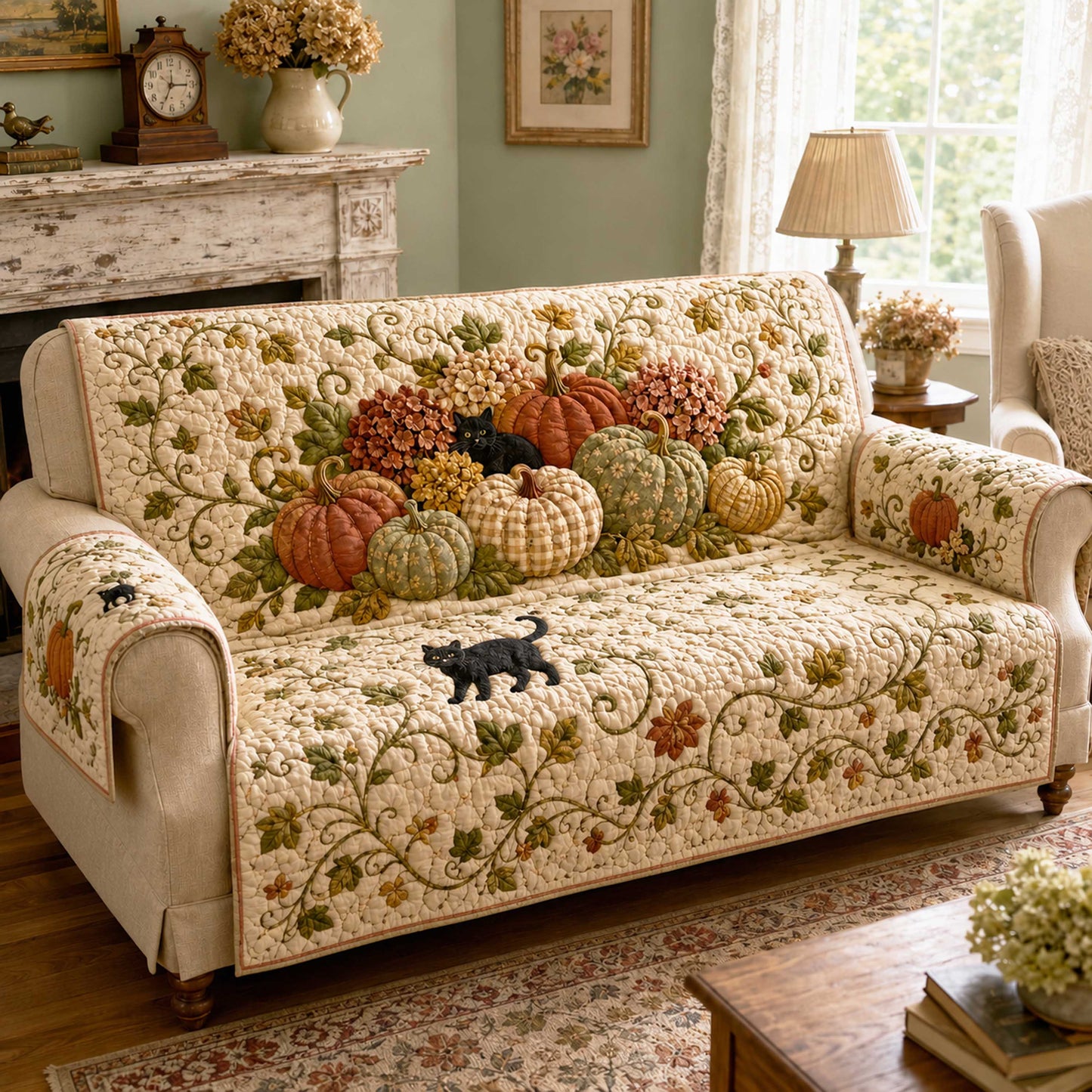 Pumpkin Whiskers Quilted Sofa Cover NCU0NTD2136