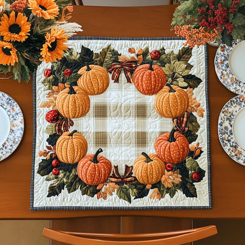 Pumpkin Wreath Charm Quilted Table Topper NCU0NNT995