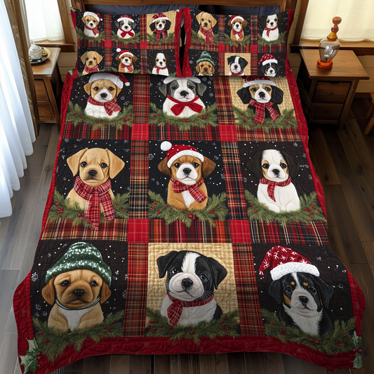 Puppy Holiday Delight 3-Piece Quilted Bedding Set NCU0VL626