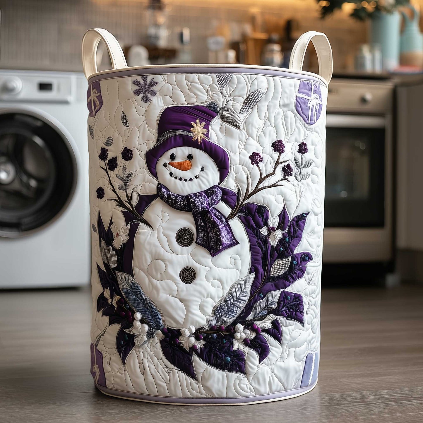 Purple Berry Snowman Quilted Laundry Basket NCU0HTT042