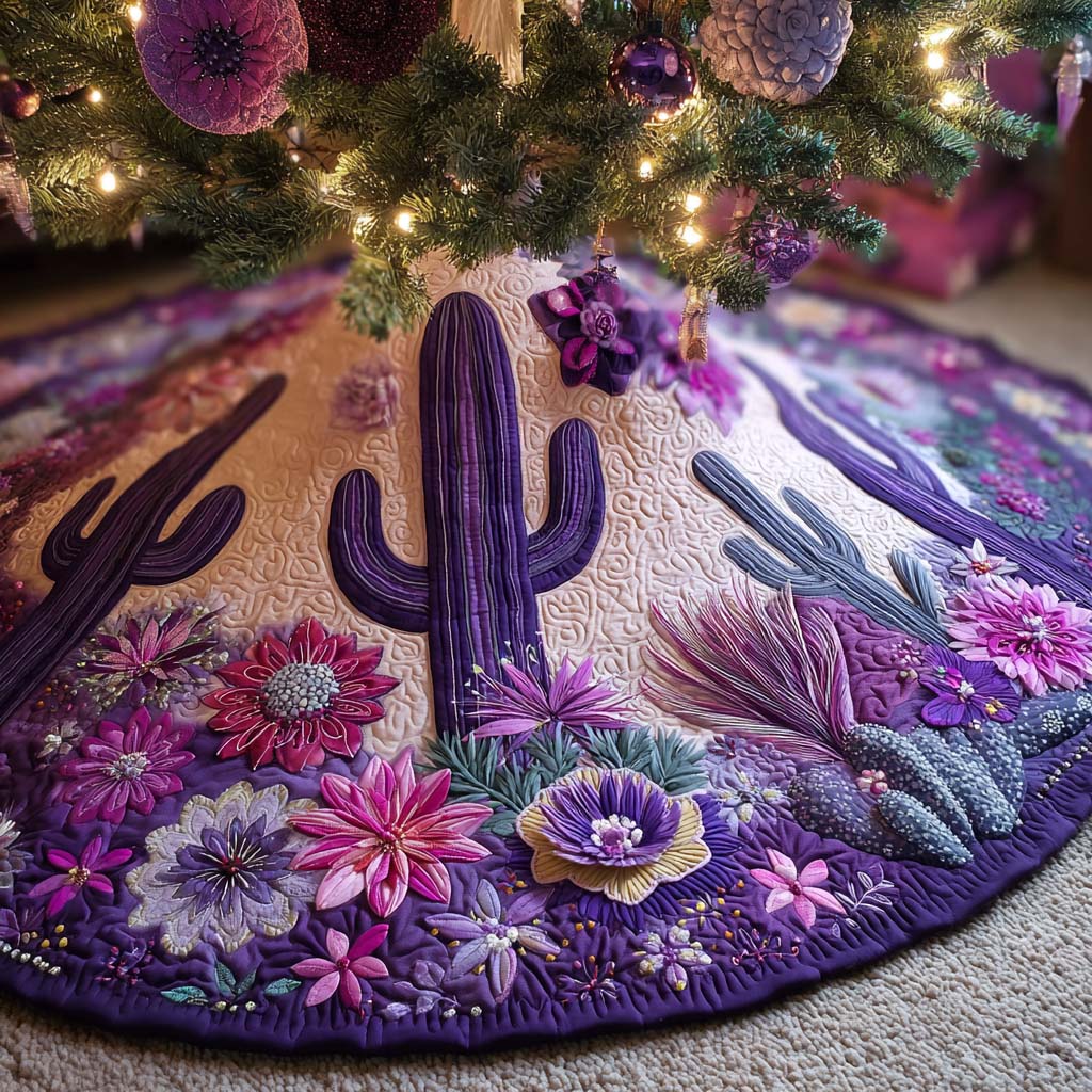Purple Night Bloom Quilted Tree Skirt NCU0NXD1095
