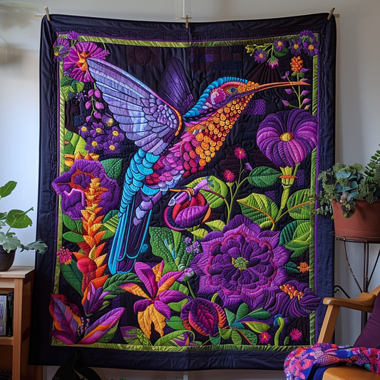 Purple Theme Hummingbird Quilted Blanket NCU0PD279