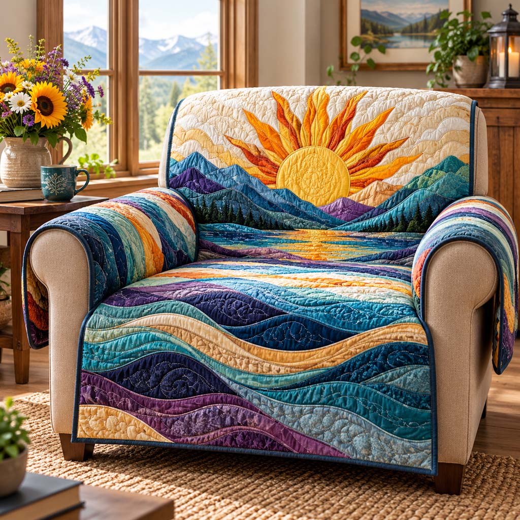 Purple Wave Dawn Quilted Sofa Cover NCU0HNH1347