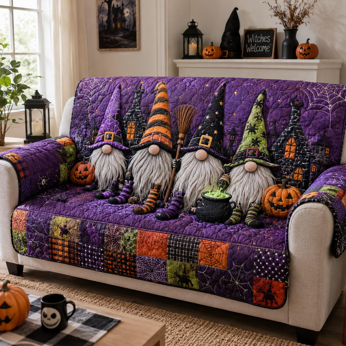 Purple Witch Gnomes Quilted Sofa Cover NCU0DV2404