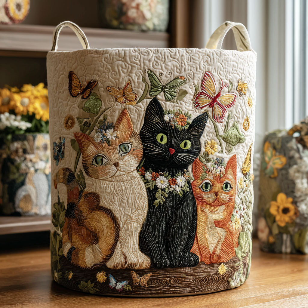Purr in Bloom Quilted Laundry Basket NCU0PTT1989