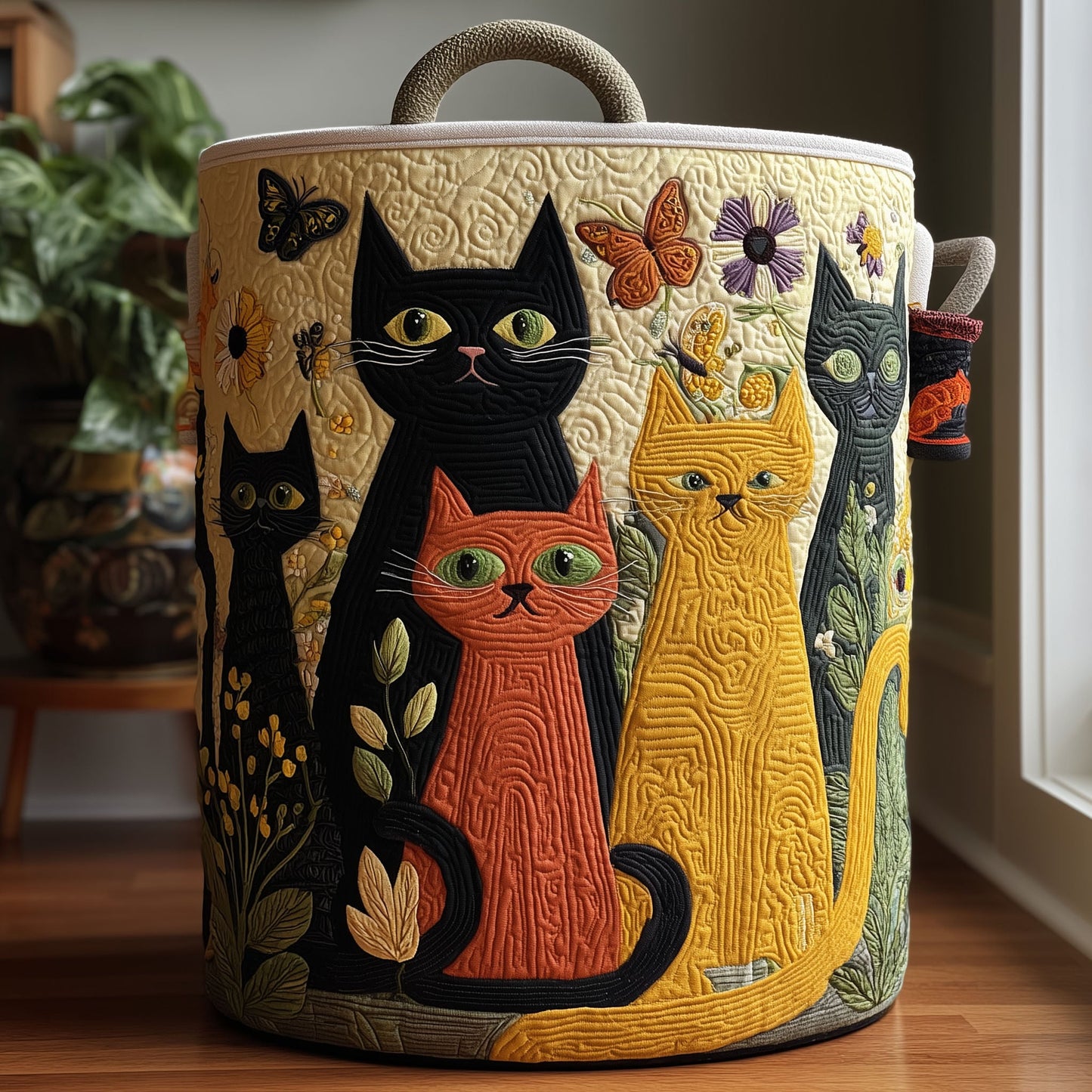 Purrfect Blooms Quilted Laundry Basket NCU0PTT2097