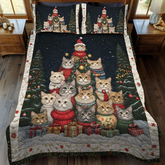 Purrfect Christmas Scene 3-Piece Quilted Bedding Set NCU0TL1751
