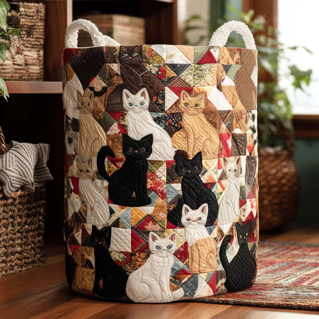 Purrfect Patchwork Quilted Laundry Basket NCU0PTT1899