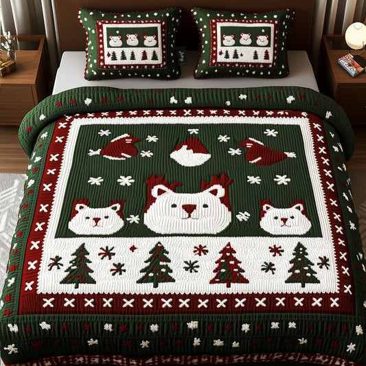 Purrfectly Festive 3-Piece Quilted Bedding Set NCU0PT2142