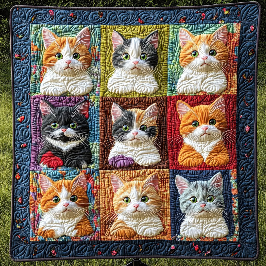 Purrs in Patchwork Quilted Blanket NCU0PT1250