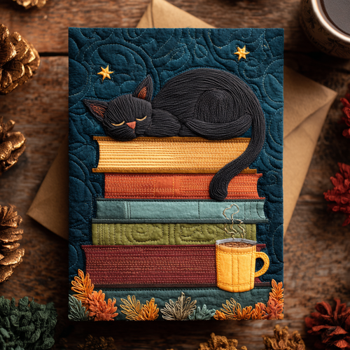 Quiet Cat Quilted Fabric Postcard NCU0DDK1923