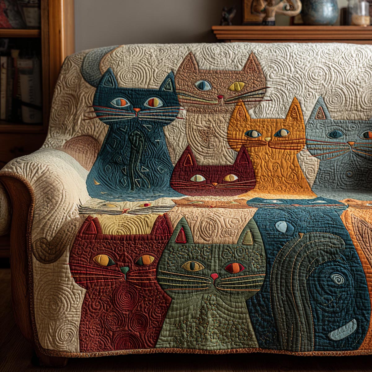 Quiet Cats Quilted Sofa Cover NCU0DV1873 – Quiltnest