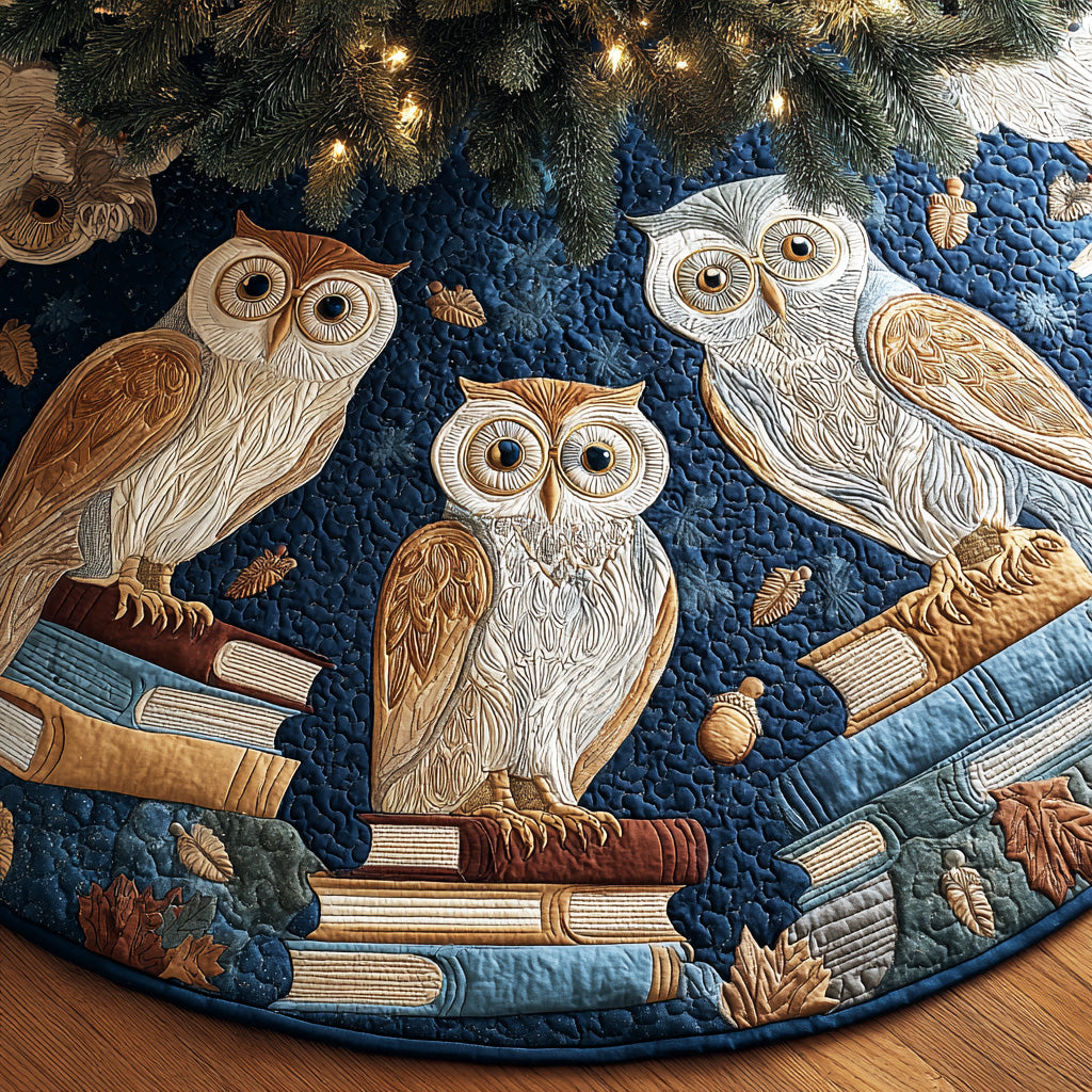 Quiet Wisdom Owl Christmas Quilted Tree Skirt NCU0NTD1005